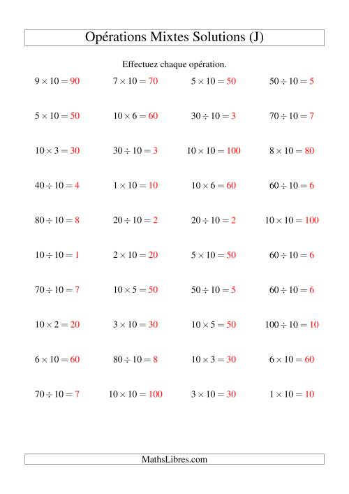 Multiplication et division -- Règles de 10 (variation 1 à 10) (J) page 2