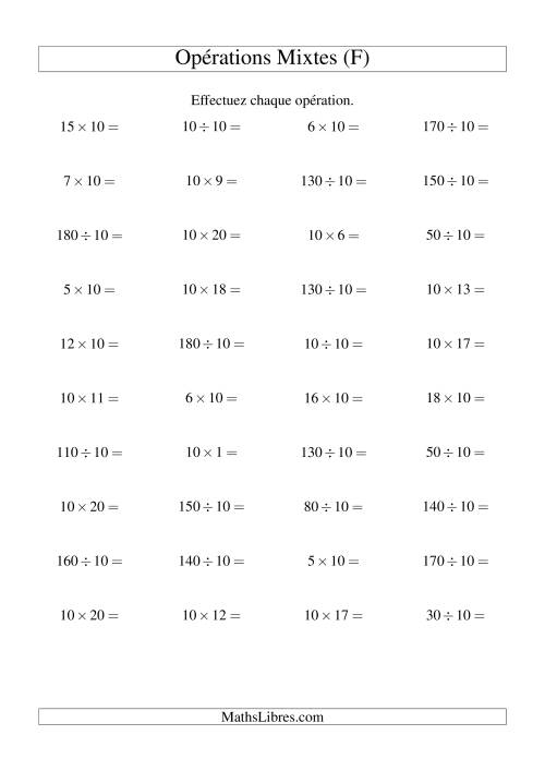 Multiplication et division -- Règles de 10 (variation 1 à 20) (F)