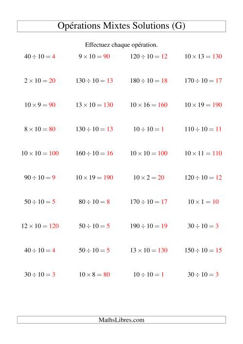 Multiplication et division -- Règles de 10 (variation 1 à 20) (G) page 2