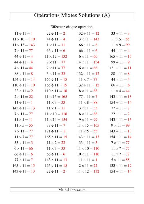 Multiplication et division -- Règles de 11 (variation 1 à 15) (A) page 2