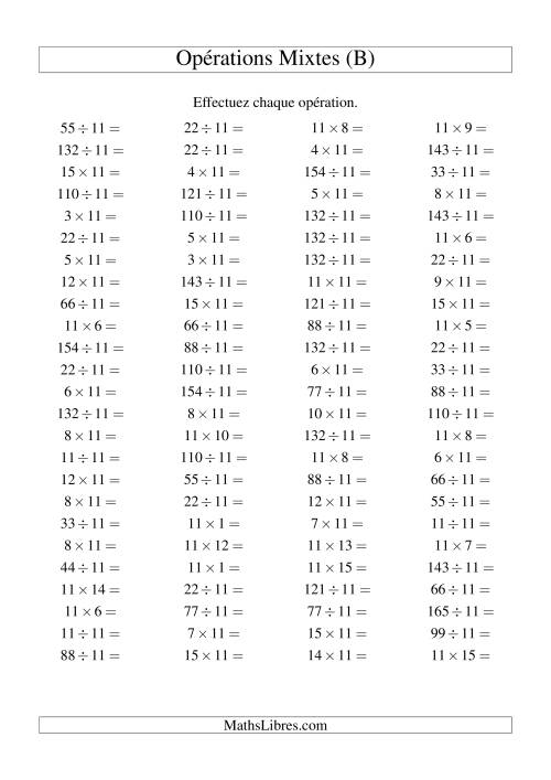 Multiplication et division -- Règles de 11 (variation 1 à 15) (B)