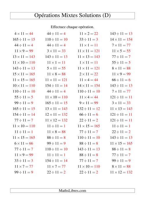 Multiplication et division -- Règles de 11 (variation 1 à 15) (D) page 2