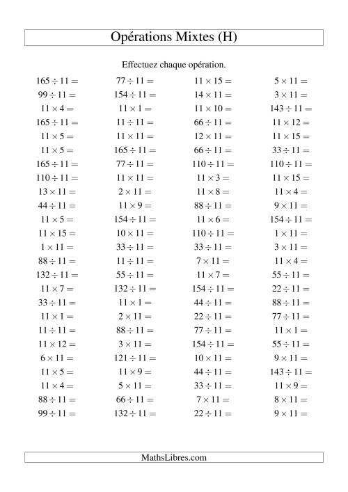 Multiplication et division -- Règles de 11 (variation 1 à 15) (H)