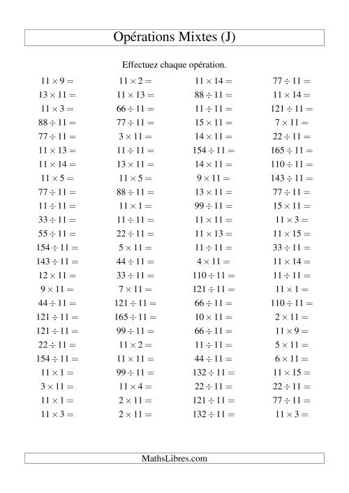 Multiplication et division -- Règles de 11 (variation 1 à 15) (J)