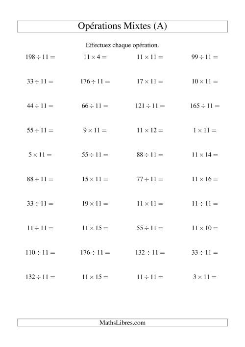Multiplication et division -- Règles de 11 (variation 1 à 20) (A)