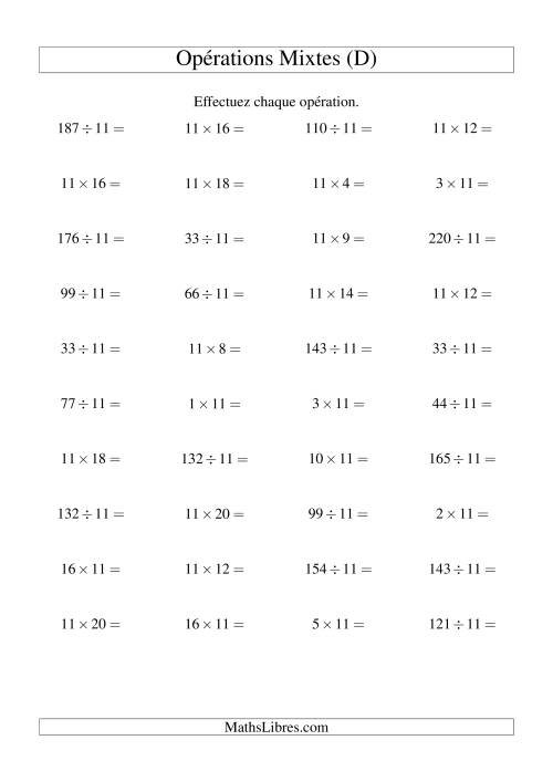Multiplication et division -- Règles de 11 (variation 1 à 20) (D)