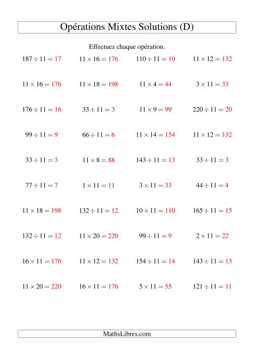 Multiplication et division -- Règles de 11 (variation 1 à 20) (D) page 2