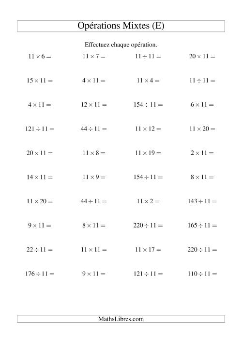 Multiplication et division -- Règles de 11 (variation 1 à 20) (E)