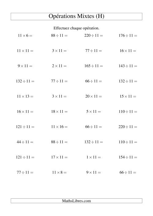 Multiplication et division -- Règles de 11 (variation 1 à 20) (H)