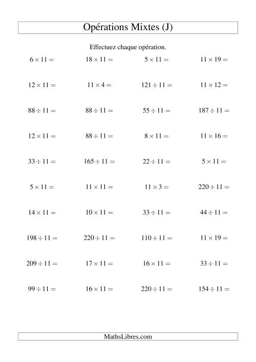 Multiplication et division -- Règles de 11 (variation 1 à 20) (J)