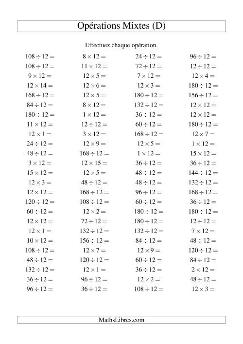 Multiplication et division -- Règles de 12 (variation 1 à 15) (D)
