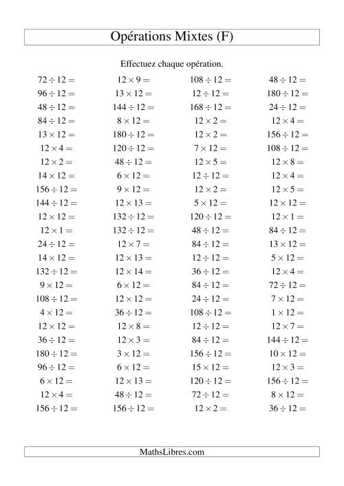 Multiplication et division -- Règles de 12 (variation 1 à 15) (F)