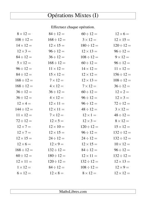 Multiplication et division -- Règles de 12 (variation 1 à 15) (I)