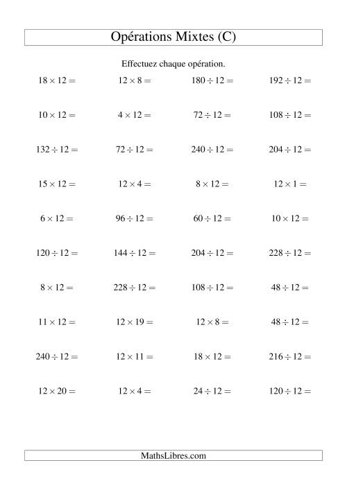 Multiplication et division -- Règles de 12 (variation 1 à 20) (C)