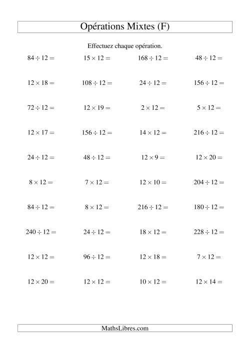 Multiplication et division -- Règles de 12 (variation 1 à 20) (F)