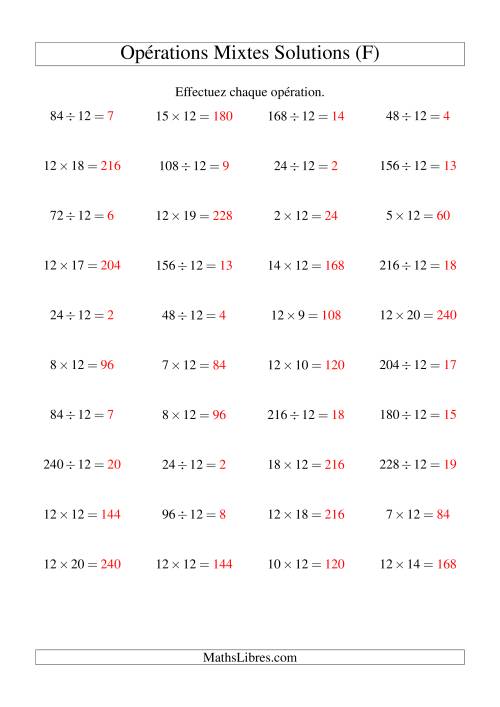 Multiplication et division -- Règles de 12 (variation 1 à 20) (F) page 2