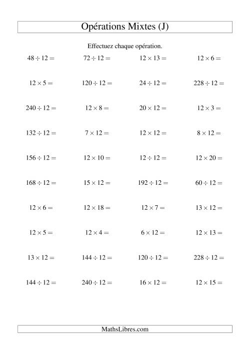 Multiplication et division -- Règles de 12 (variation 1 à 20) (J)
