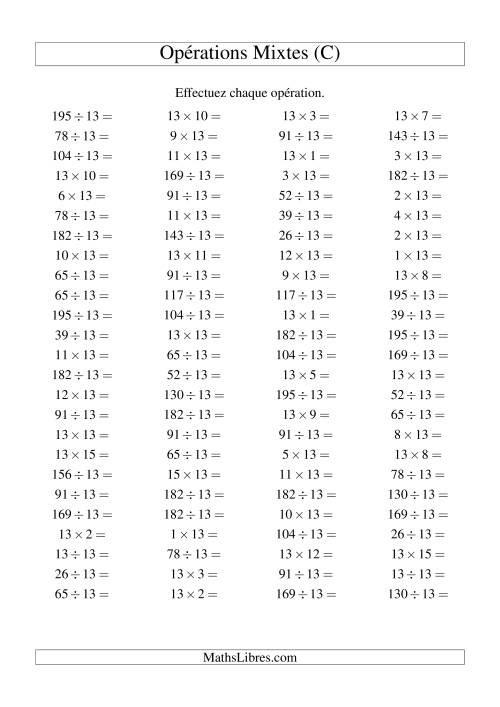 Multiplication et division -- Règles de 13 (variation 1 à 15) (C)