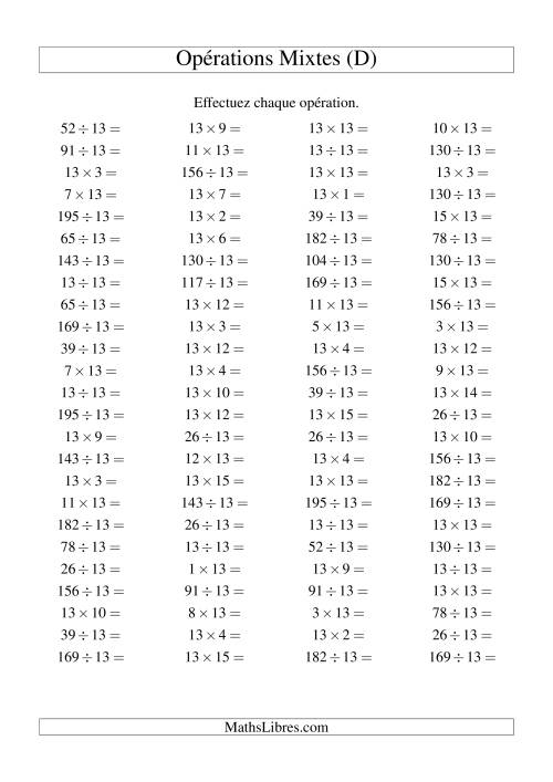 Multiplication et division -- Règles de 13 (variation 1 à 15) (D)