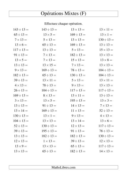Multiplication et division -- Règles de 13 (variation 1 à 15) (F)