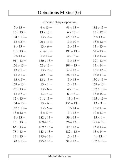 Multiplication et division -- Règles de 13 (variation 1 à 15) (G)