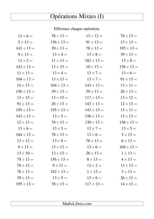 Multiplication et division -- Règles de 13 (variation 1 à 15) (I)