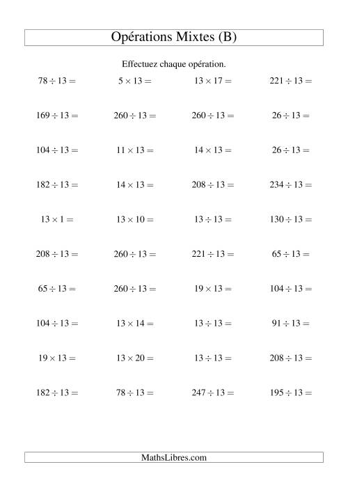 Multiplication et division -- Règles de 13 (variation 1 à 20) (B)
