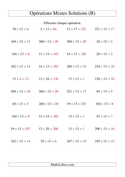 Multiplication et division -- Règles de 13 (variation 1 à 20) (B) page 2
