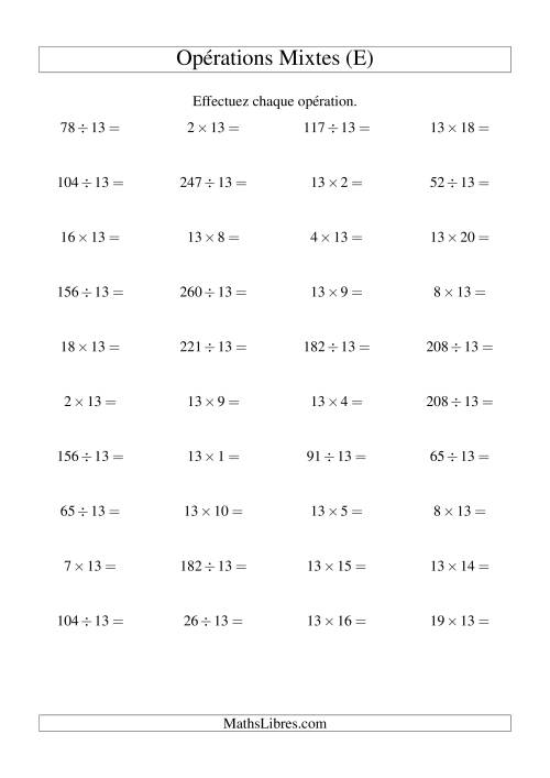 Multiplication et division -- Règles de 13 (variation 1 à 20) (E)
