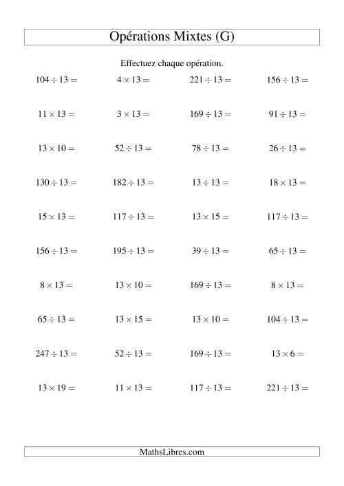Multiplication et division -- Règles de 13 (variation 1 à 20) (G)