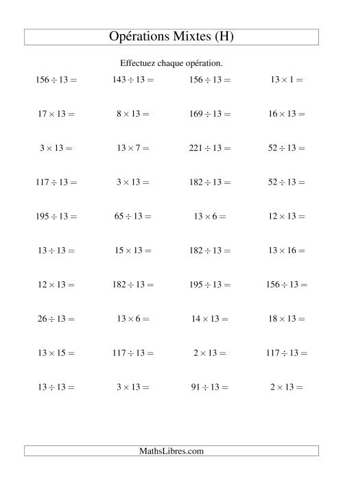 Multiplication et division -- Règles de 13 (variation 1 à 20) (H)