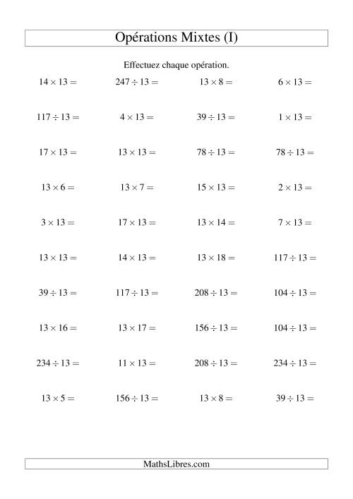 Multiplication et division -- Règles de 13 (variation 1 à 20) (I)