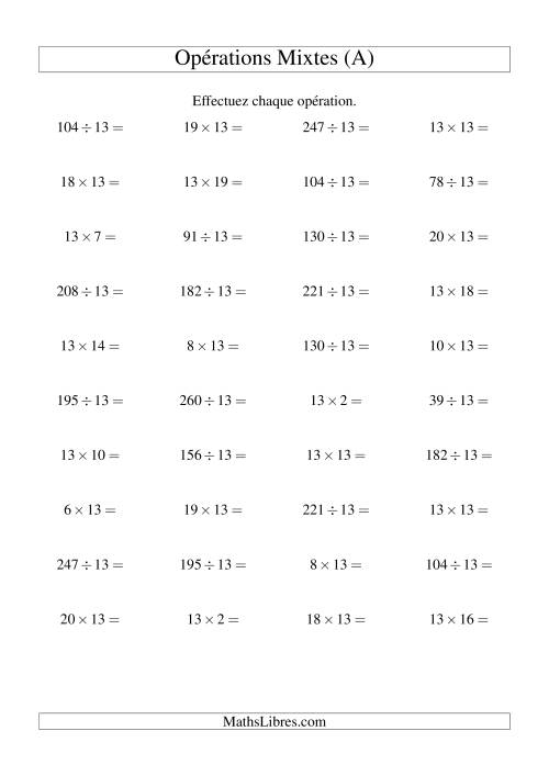 Multiplication et division -- Règles de 13 (variation 1 à 20) (Tout)