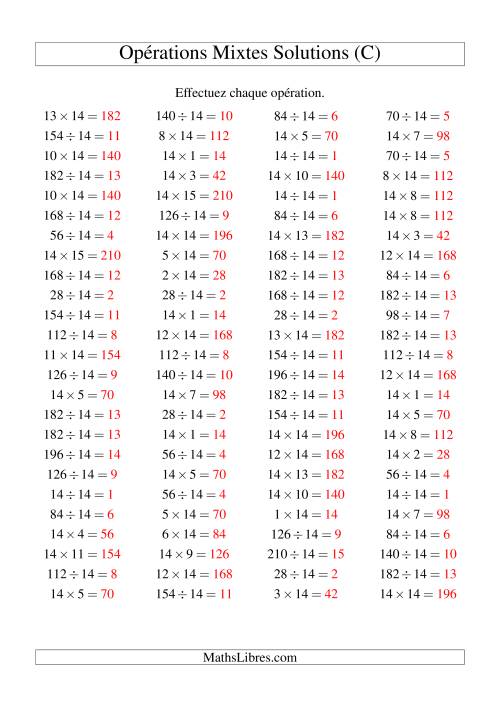 Multiplication et division -- Règles de 14 (variation 1 à 15) (C) page 2