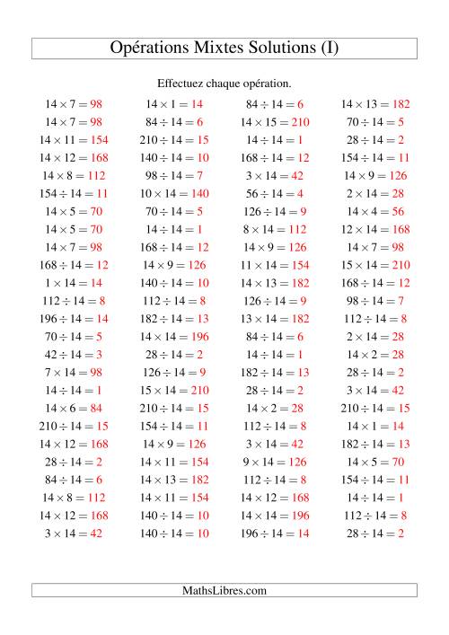Multiplication et division -- Règles de 14 (variation 1 à 15) (I) page 2