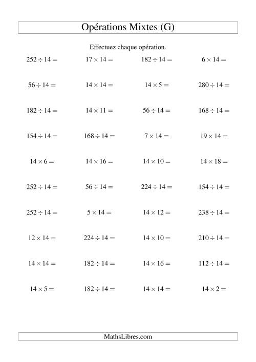 Multiplication et division -- Règles de 14 (variation 1 à 20) (G)