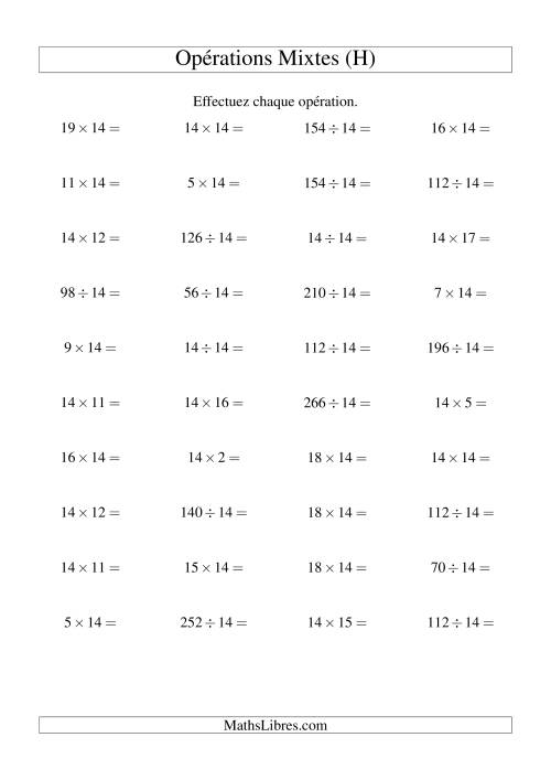 Multiplication et division -- Règles de 14 (variation 1 à 20) (H)