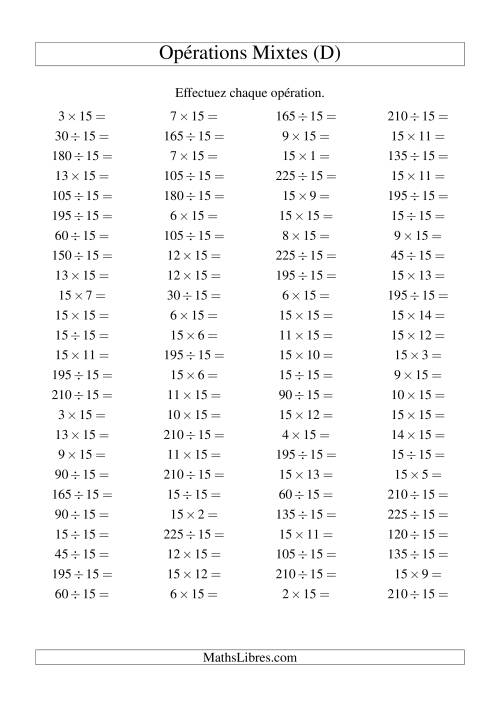 Multiplication et division -- Règles de 15 (variation 1 à 15) (D)