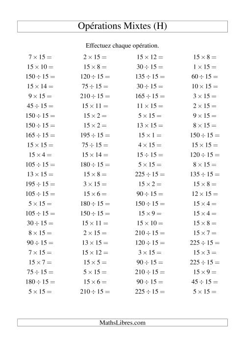 Multiplication et division -- Règles de 15 (variation 1 à 15) (H)