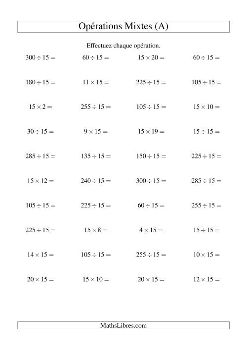 Multiplication et division -- Règles de 16 (variation 1 à 15) (A)