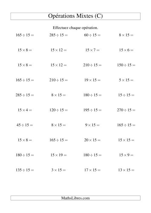 Multiplication et division -- Règles de 16 (variation 1 à 15) (C)