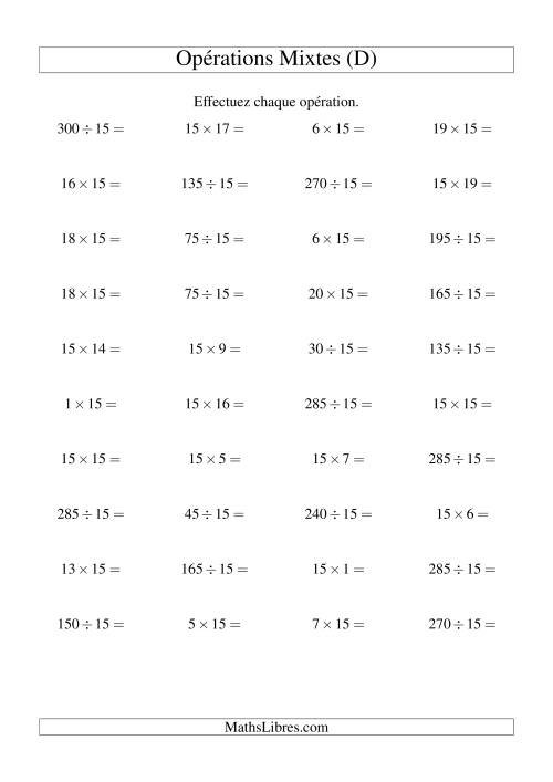 Multiplication et division -- Règles de 16 (variation 1 à 15) (D)