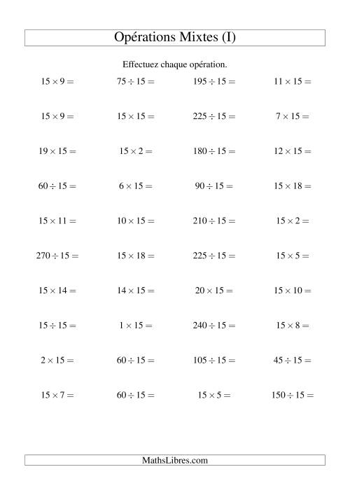 Multiplication et division -- Règles de 16 (variation 1 à 15) (I)