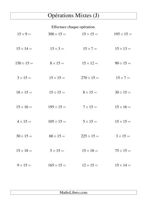 Multiplication et division -- Règles de 16 (variation 1 à 15) (J)