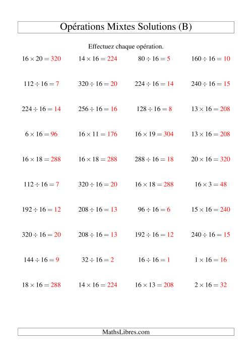 Multiplication et division -- Règles de 16 (variation 1 à 20) (B) page 2