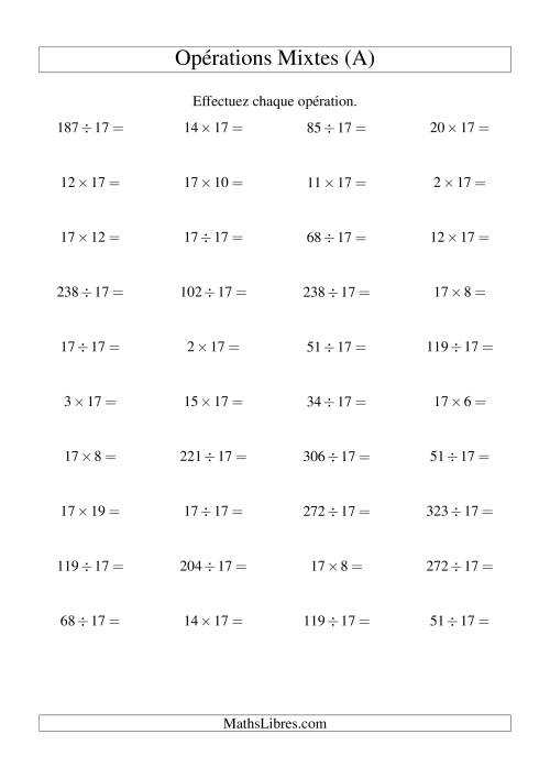 Multiplication et division -- Règles de 17 (variation 1 à 20) (A)
