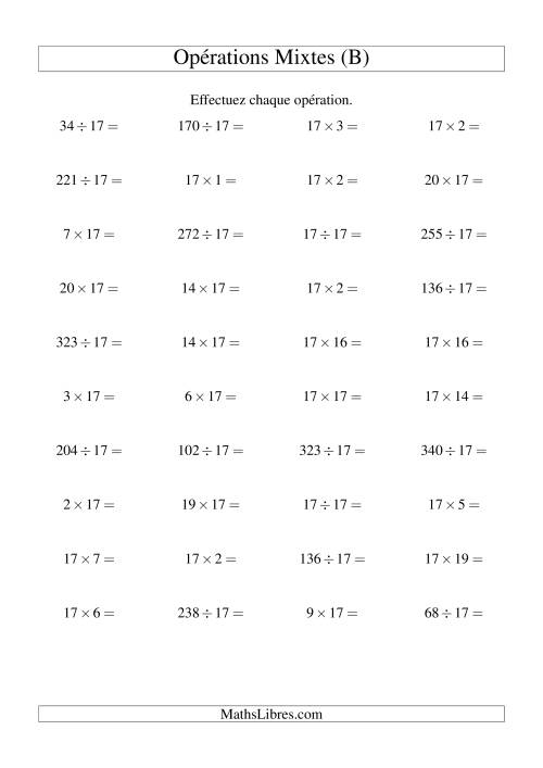 Multiplication et division -- Règles de 17 (variation 1 à 20) (B)