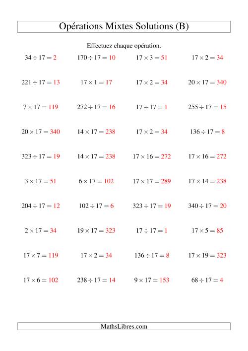 Multiplication et division -- Règles de 17 (variation 1 à 20) (B) page 2