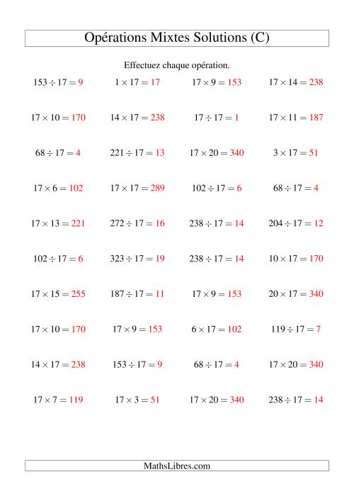 Multiplication et division -- Règles de 17 (variation 1 à 20) (C) page 2