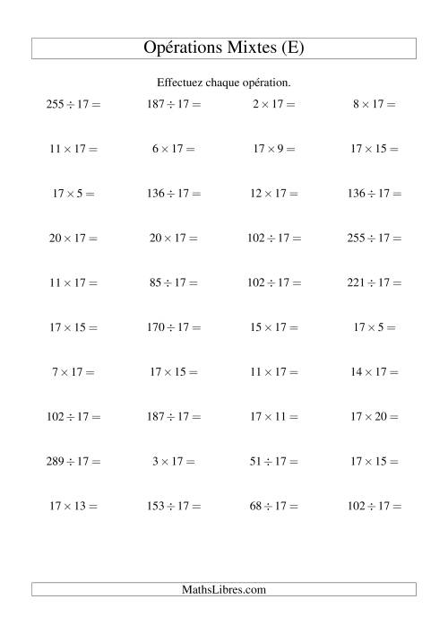 Multiplication et division -- Règles de 17 (variation 1 à 20) (E)
